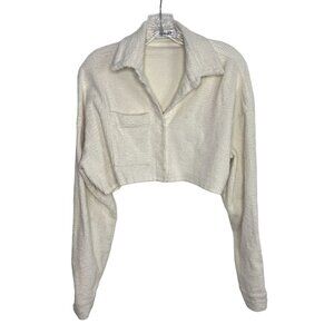 Danielle Guizio Ivory Textured Cropped Button Down Long Sleeve Top - Size XS
